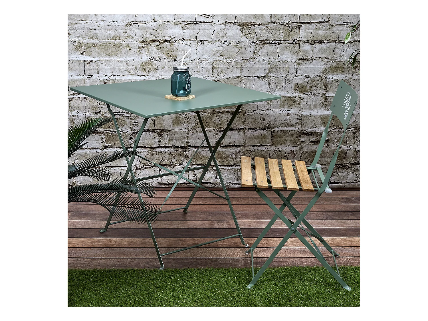 Table Repas Pliante Palerme Kaki 70x70x71cm Vert