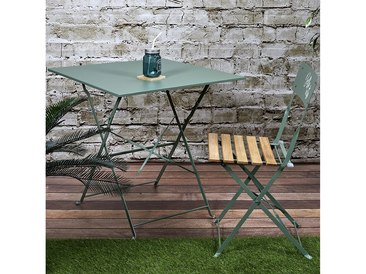 Table Repas Pliante Palerme Kaki 70x70x71cm Vert