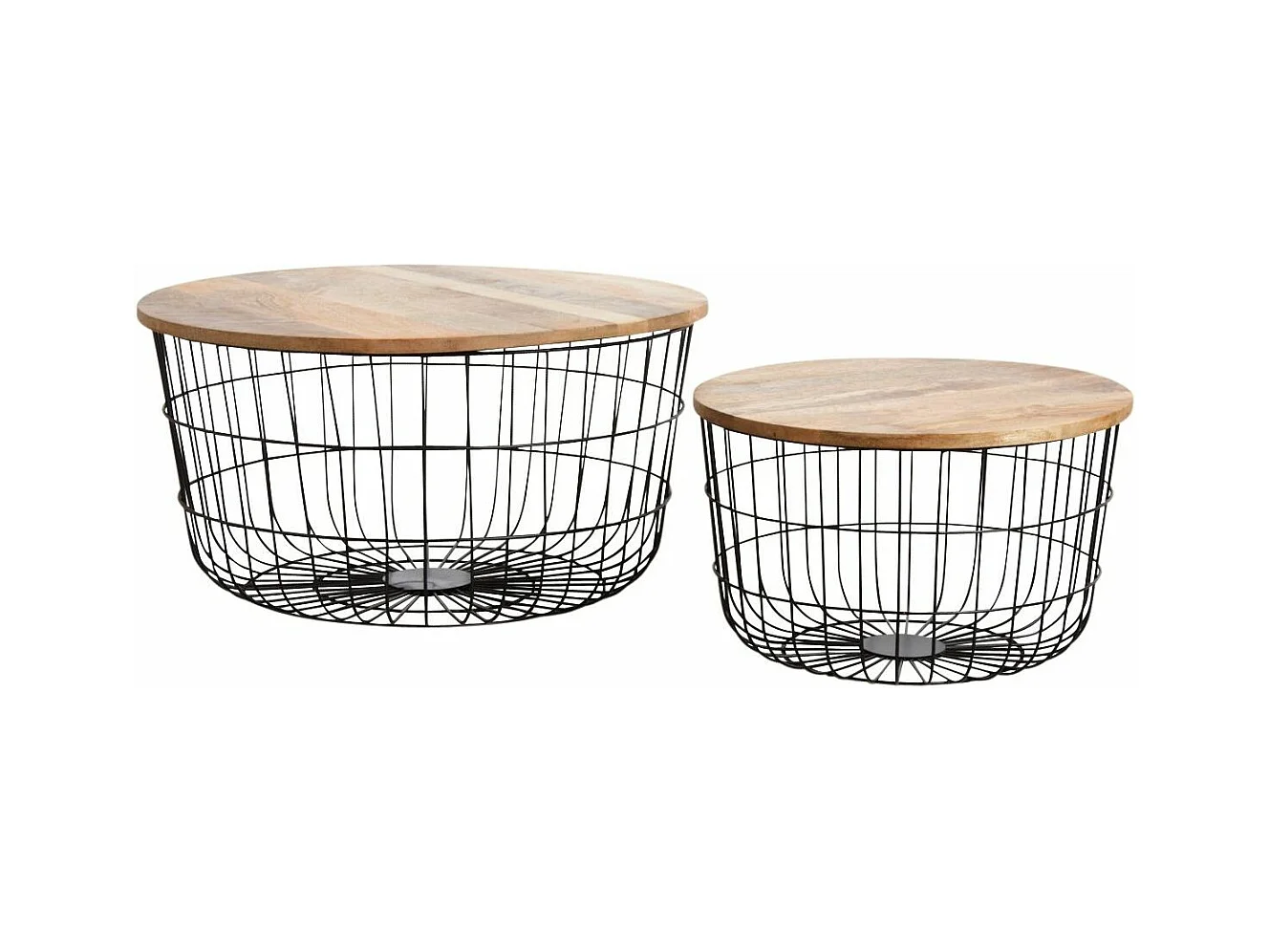 Tables basses en métal noir et bois naturel (Lot de 2)