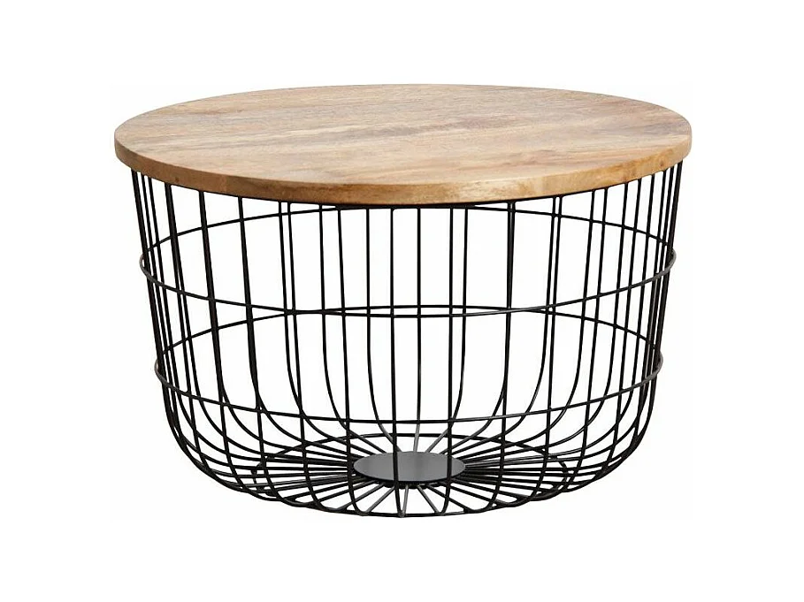 Tables basses en métal noir et bois naturel (Lot de 2)