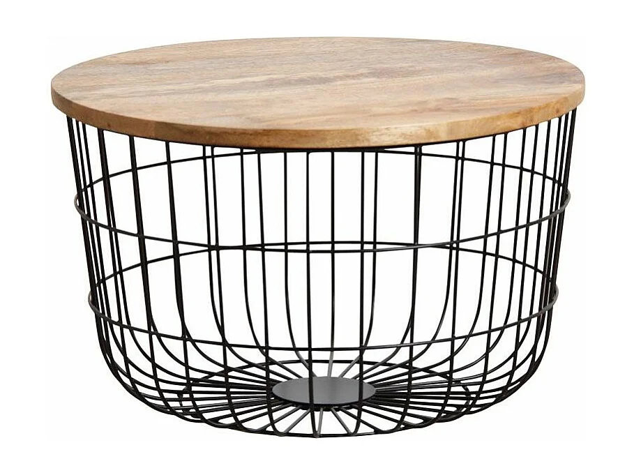 Tables basses en métal noir et bois naturel (Lot de 2)