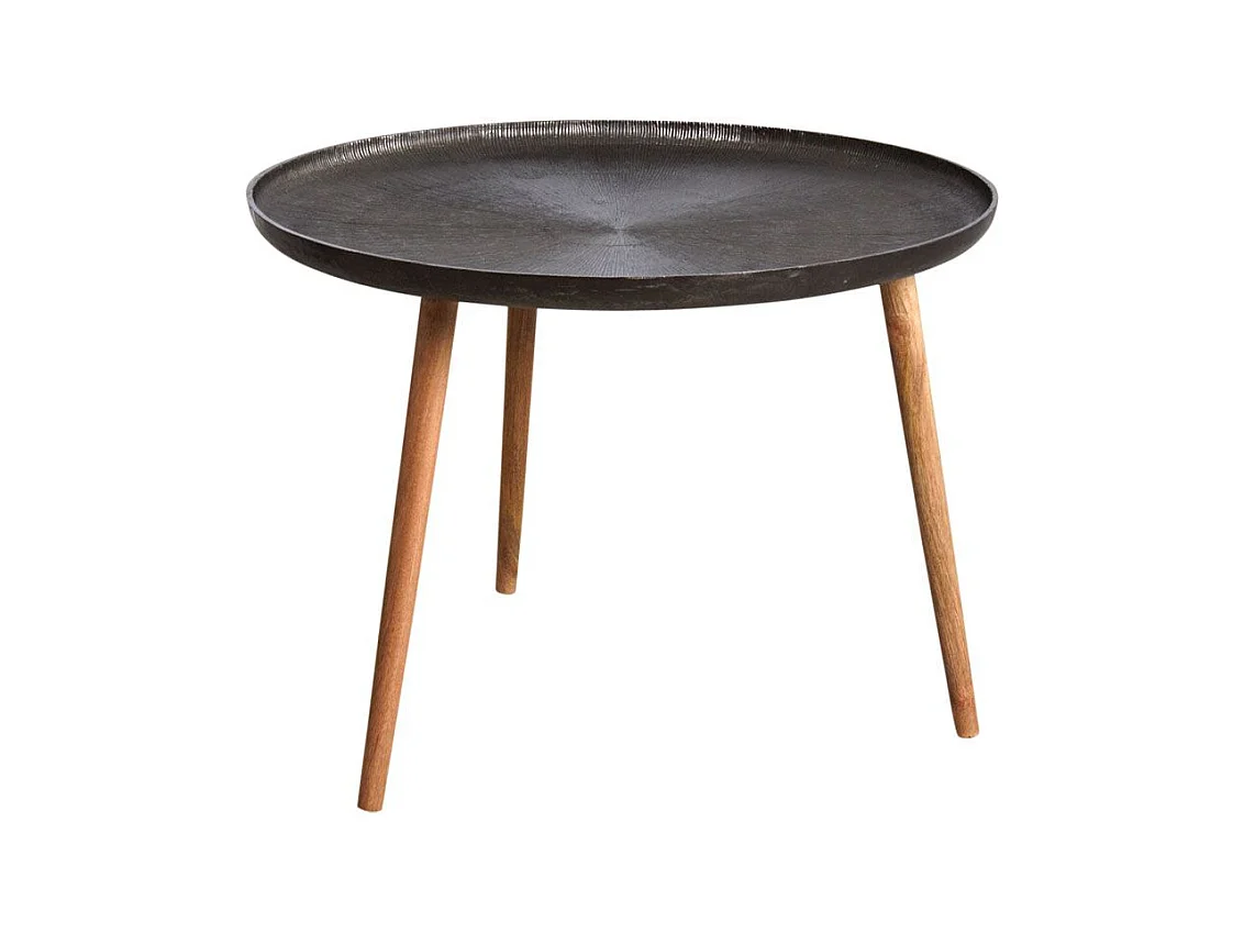 Table ronde métal zinc antique et bois