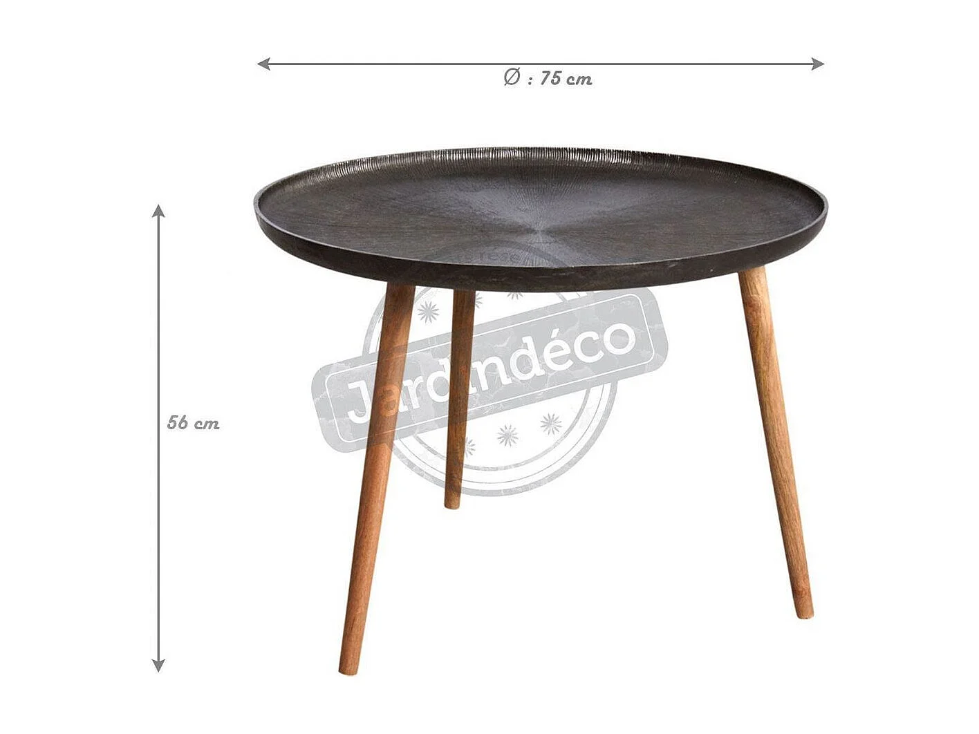 Table ronde métal zinc antique et bois