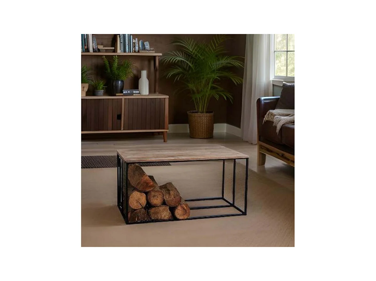 Table basse porte bûches en bois et métal Rondo