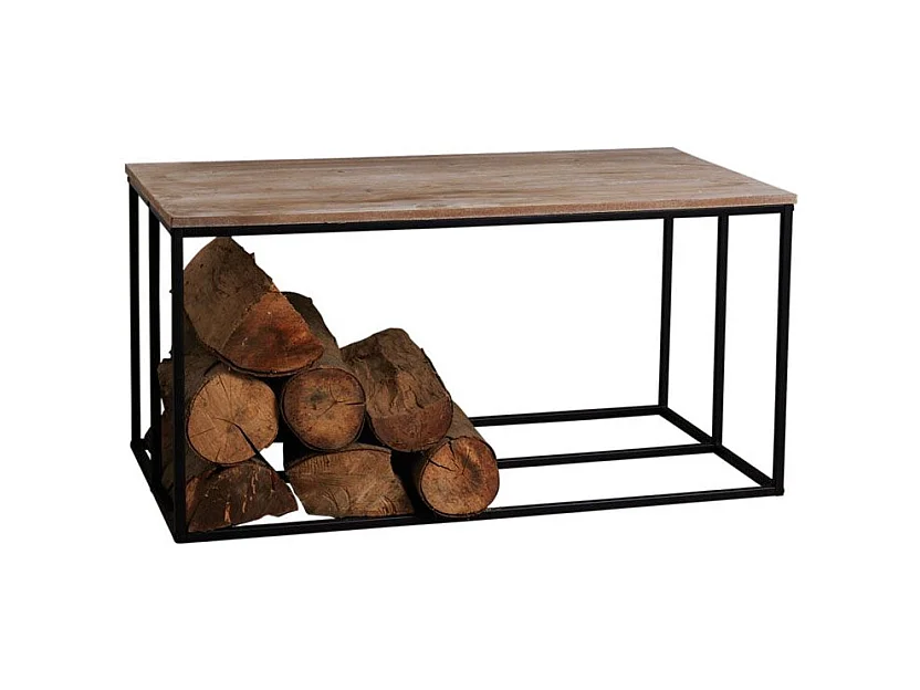 Table basse porte bûches en bois et métal Rondo