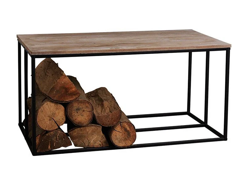 Table basse porte bûches en bois et métal Rondo