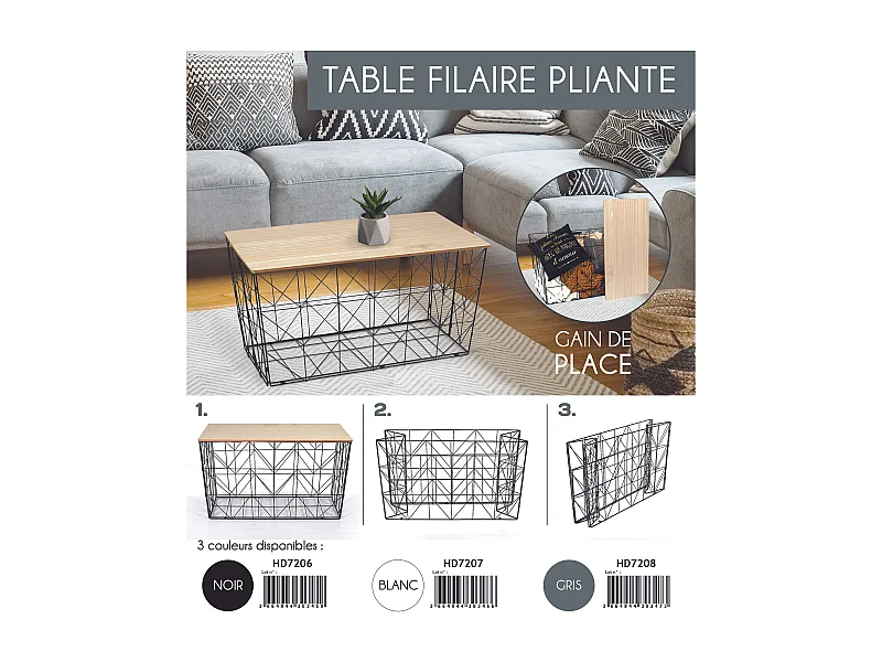 Table Pliable Filaire Blanc Blanc, Marron