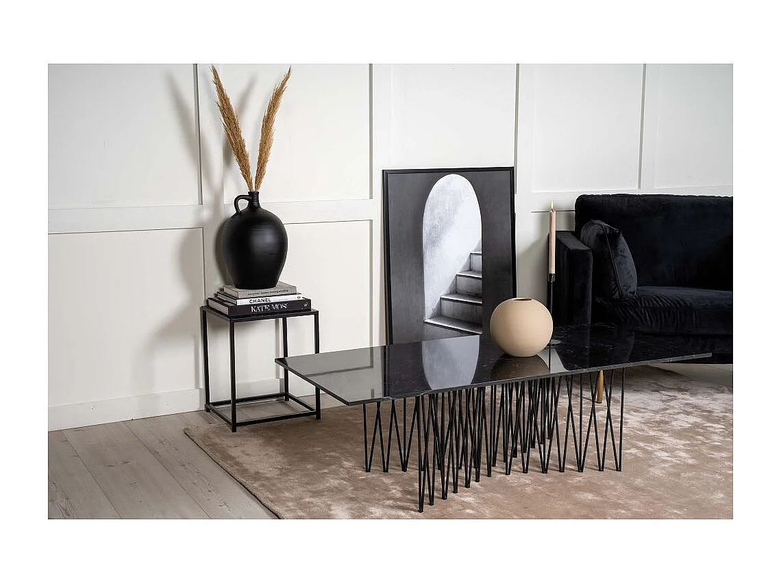 Stone salontafel 60x140 cm glas zwart marmor decor.