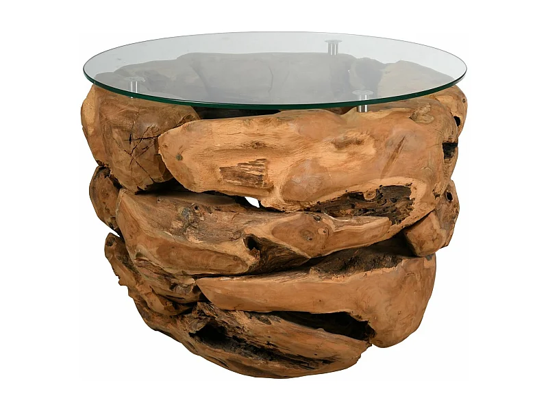 Table basse en teck et en verre Cavi