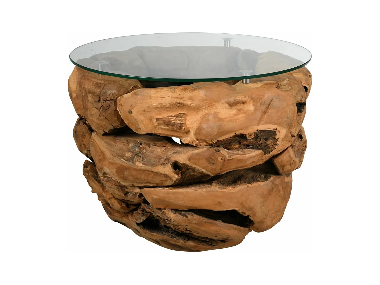 Table basse en teck et en verre Cavi