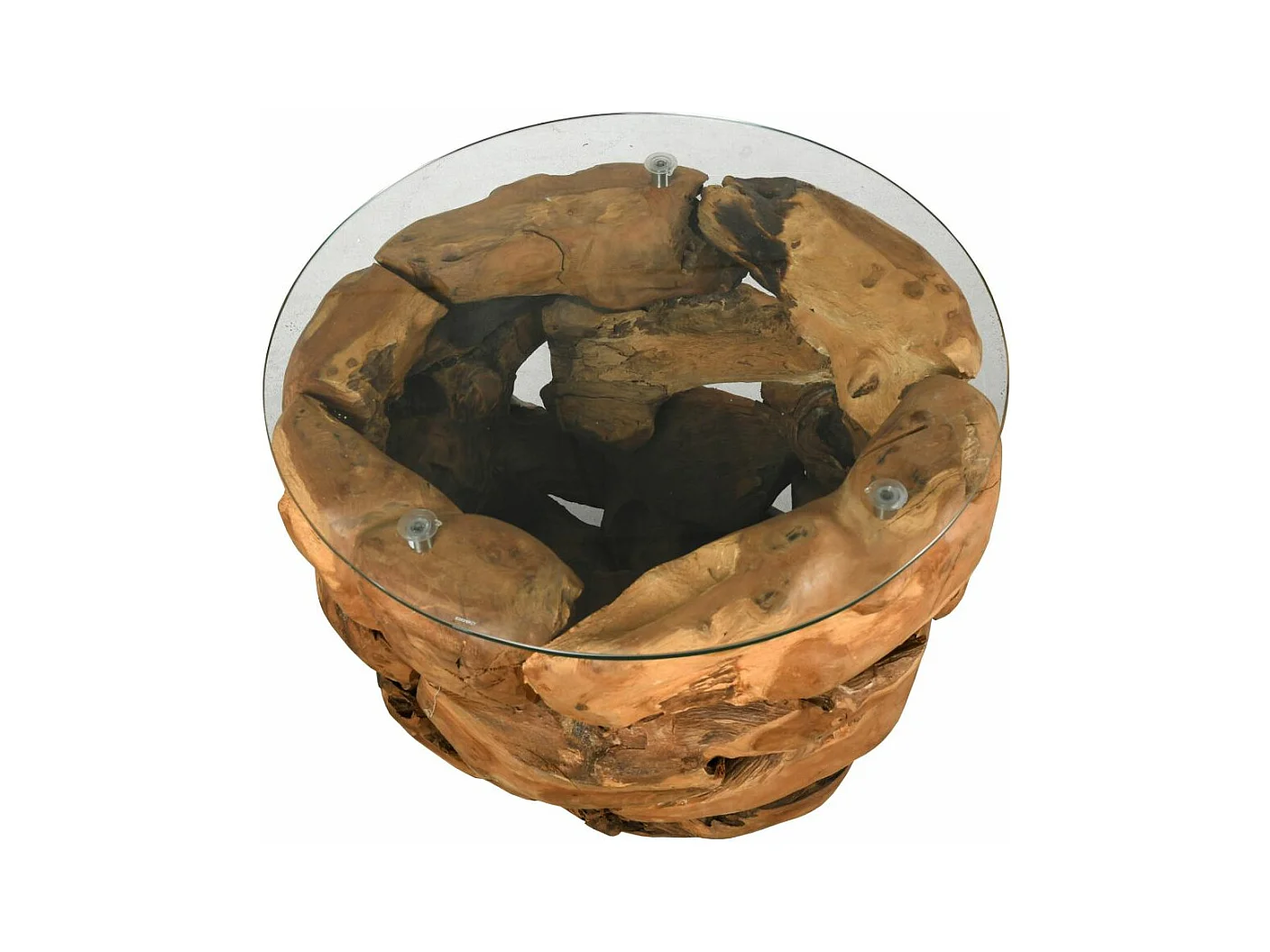 Table basse en teck et en verre Cavi