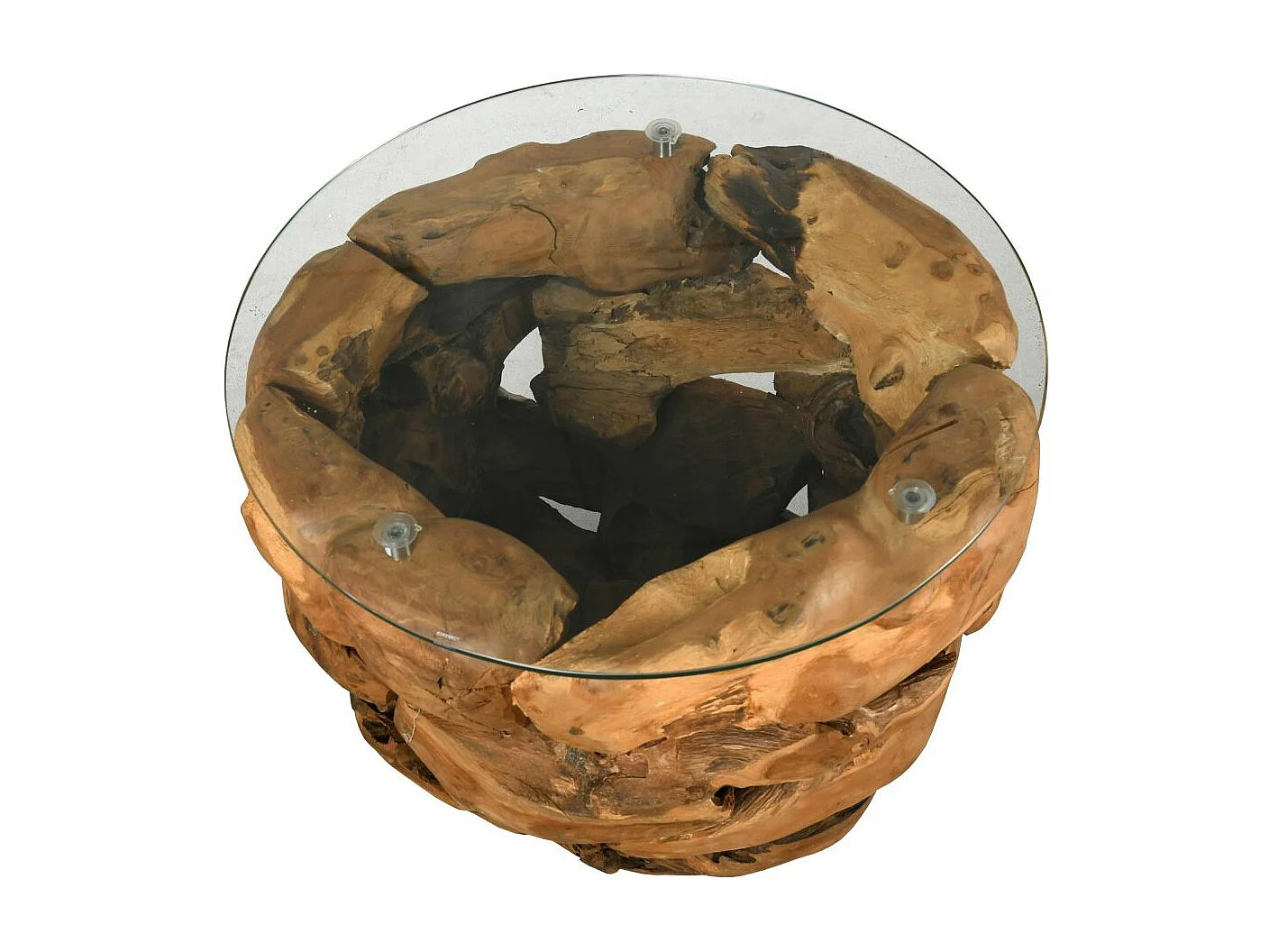 Table basse en teck et en verre Cavi