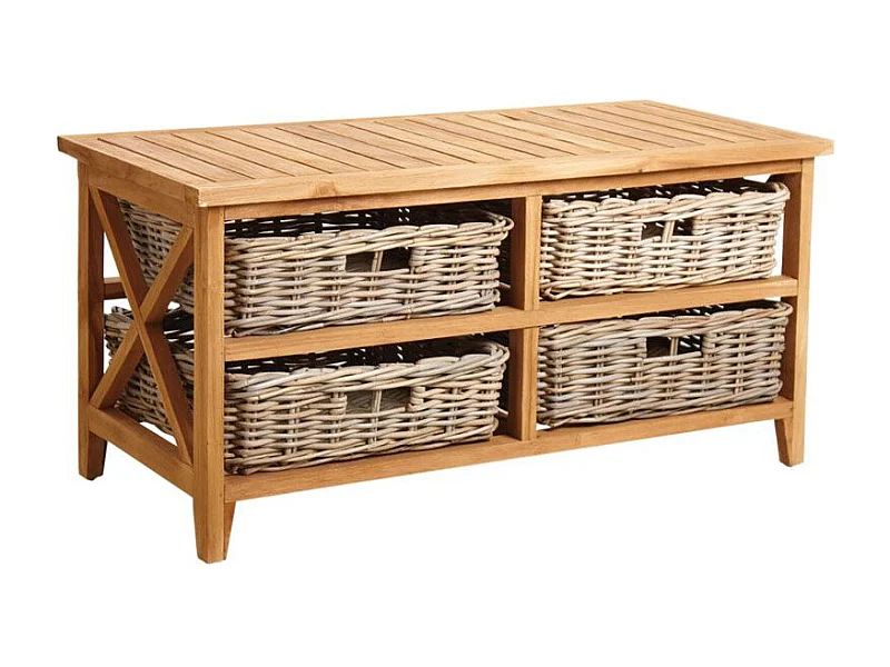 Table basse en teck avec 4 tiroirs