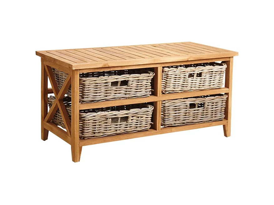 Table basse en teck avec 4 tiroirs