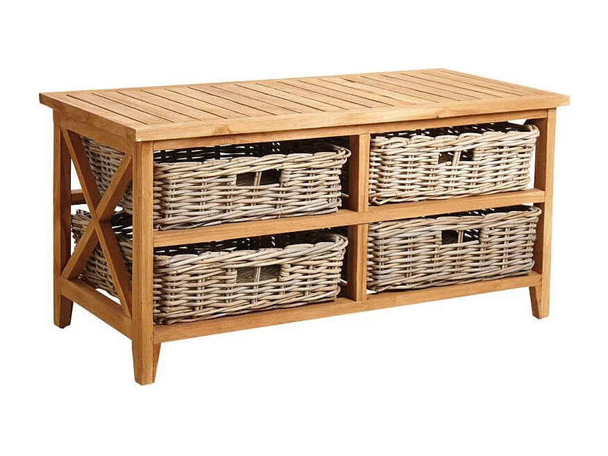 Table basse en teck avec 4 tiroirs