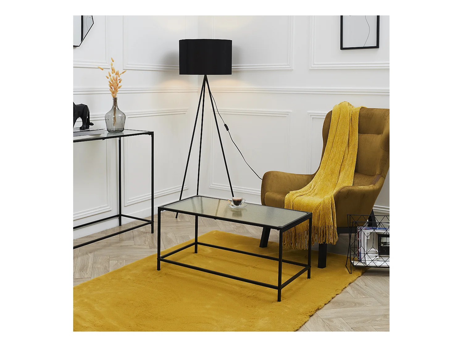 Table Basse Rosa Verre Texture Noir, Transparent