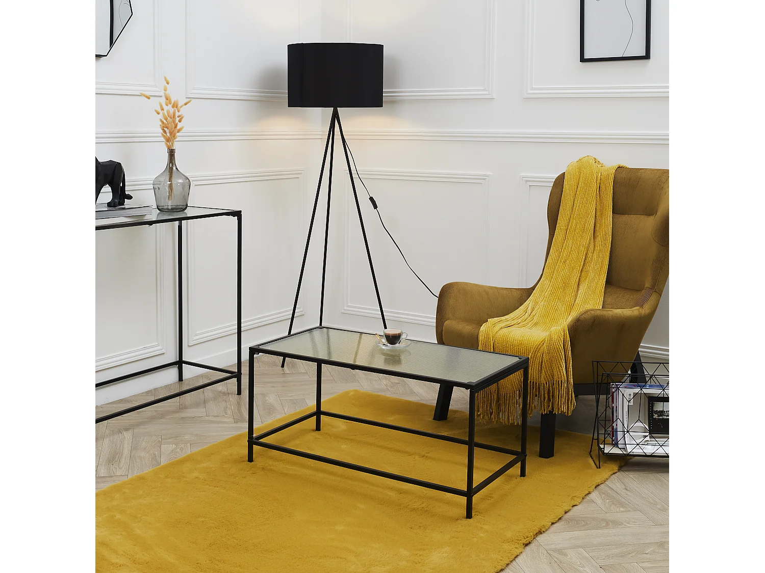 Table Basse Rosa Verre Texture Noir, Transparent