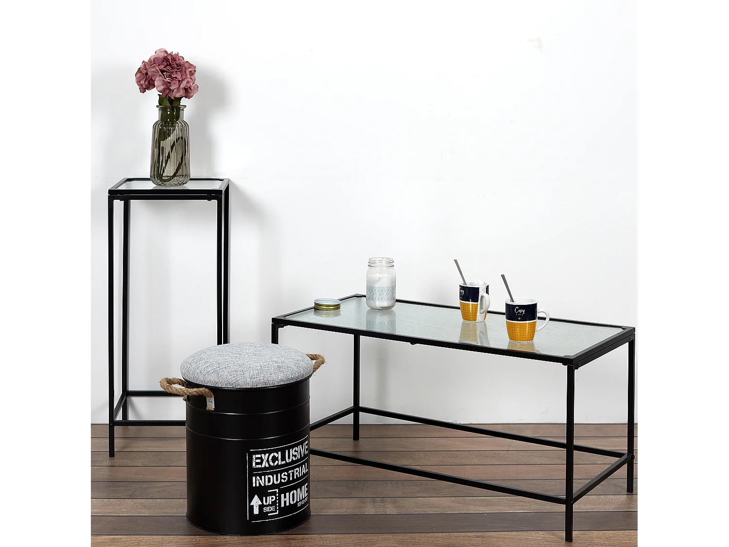 Table Basse Rosa Verre Texture Noir, Transparent