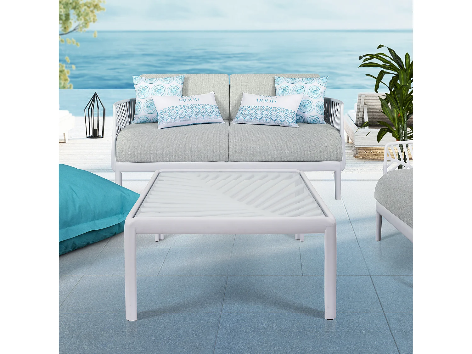 Table Basse Outdoor Ibiza Blanc Blanc, Transparent