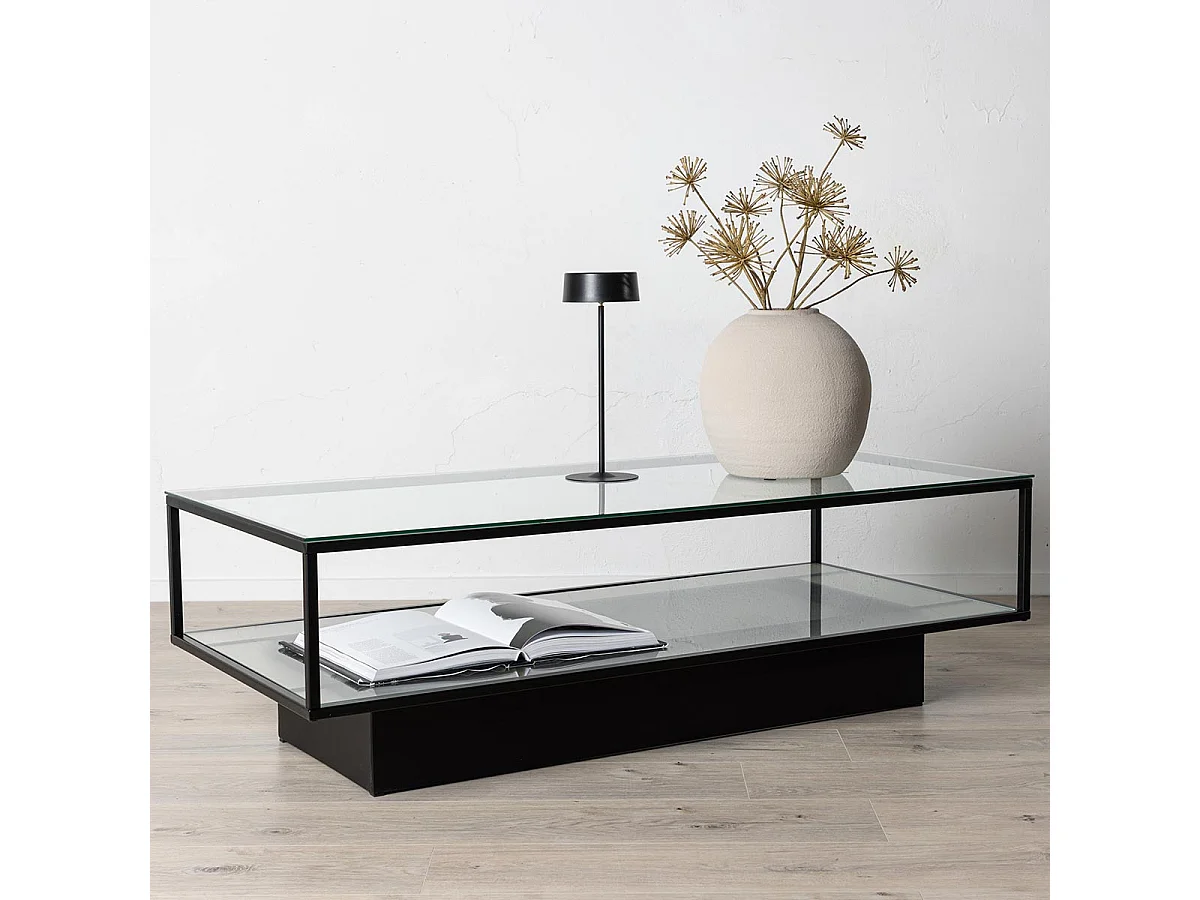 Maglehem salontafel met plank 60x130 cm glas.