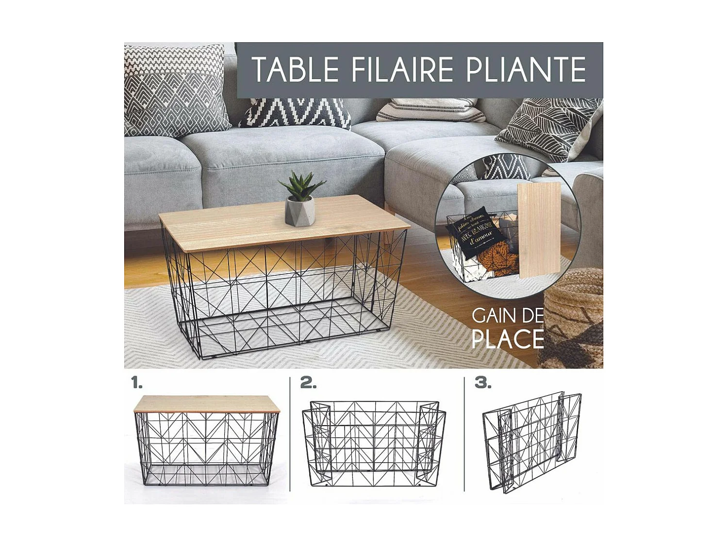 Table Pliable Filaire Noir