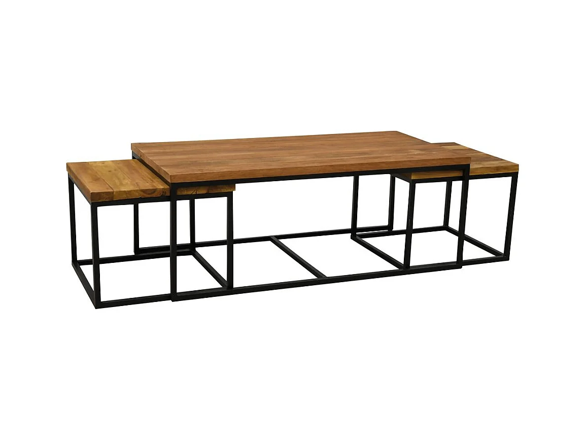 Tables basses modulables en bois recyclé et métal LOFT (Lot de 3)