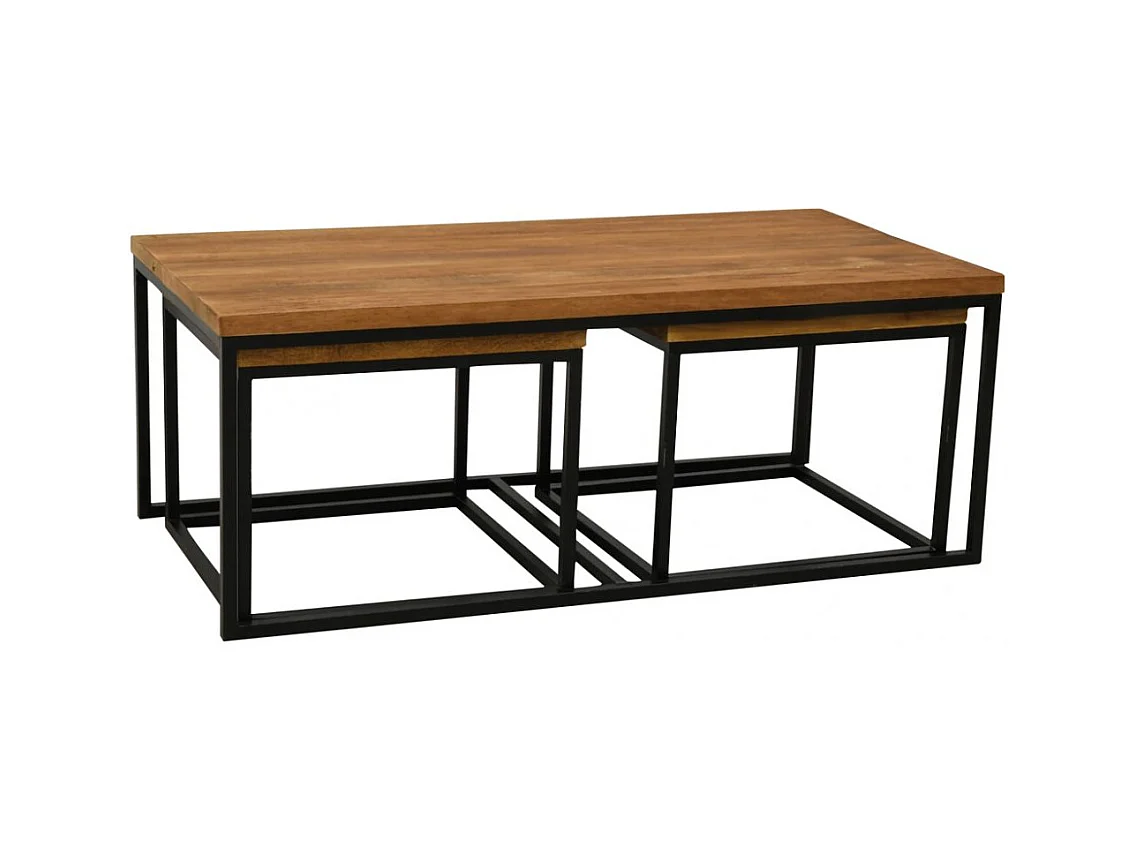 Tables basses modulables en bois recyclé et métal LOFT (Lot de 3)