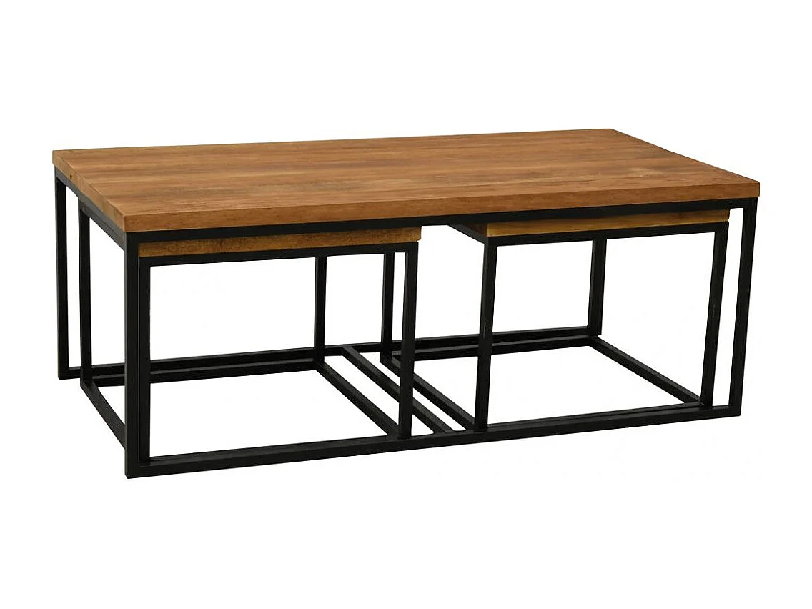 Tables basses modulables en bois recyclé et métal LOFT (Lot de 3)