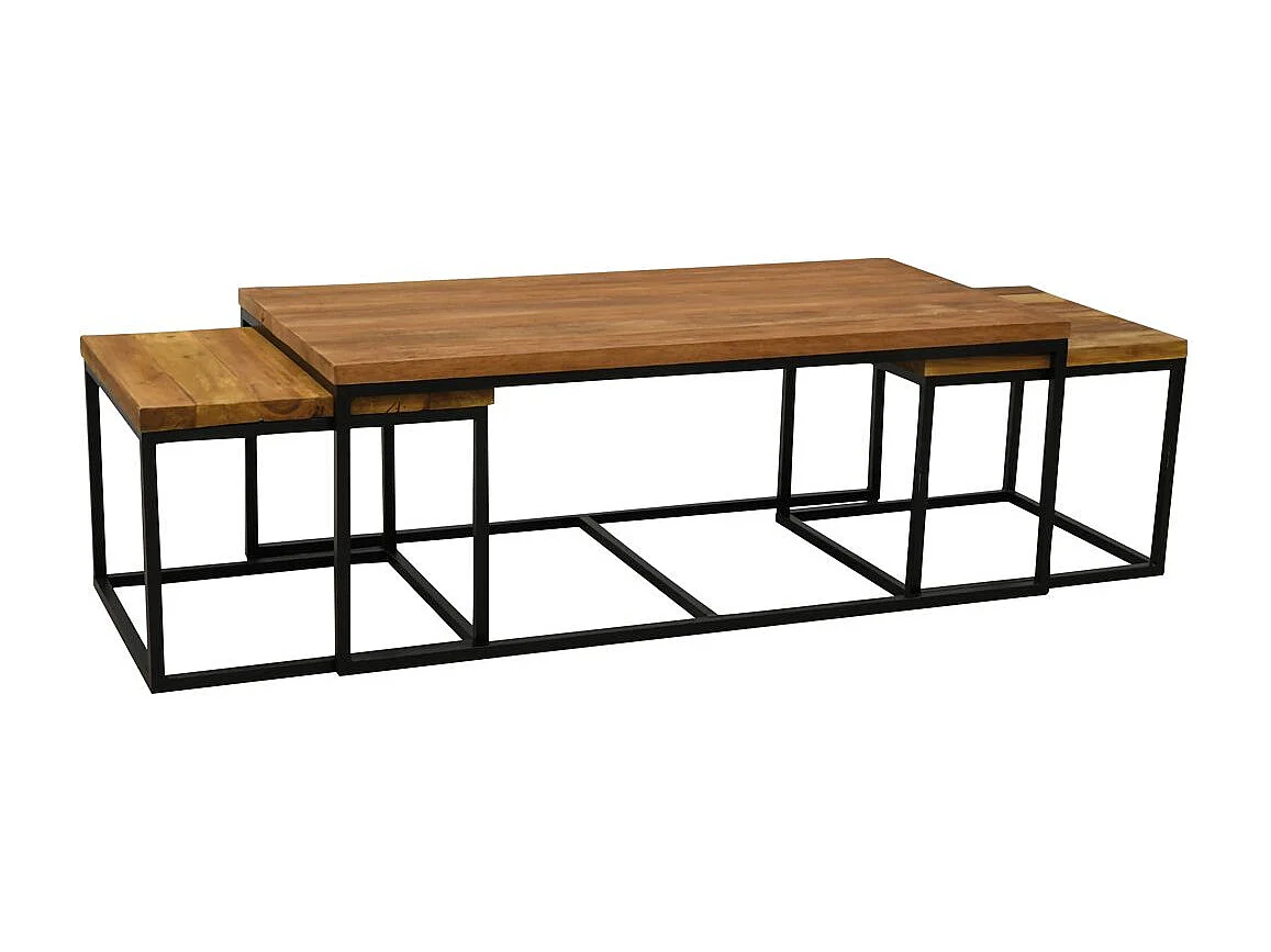 Tables basses modulables en bois recyclé et métal LOFT (Lot de 3)
