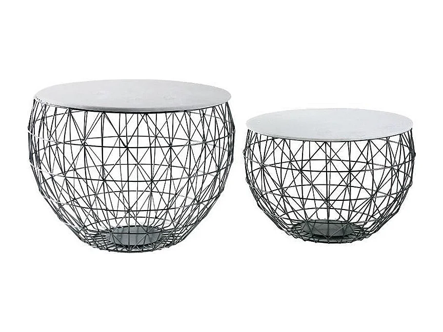 Tables basses en métal et marbre (Lot de 2)