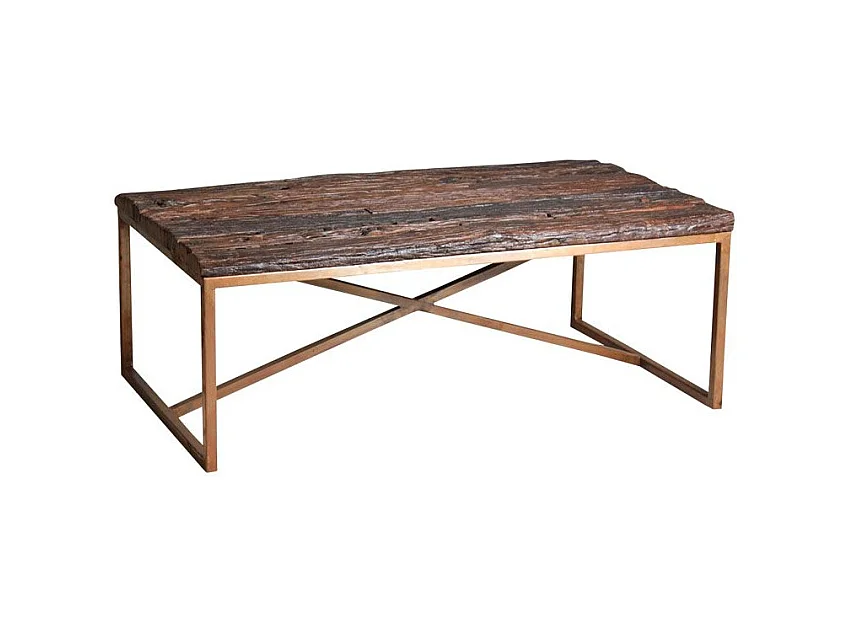 Table basse en acier cuivré et bois massif