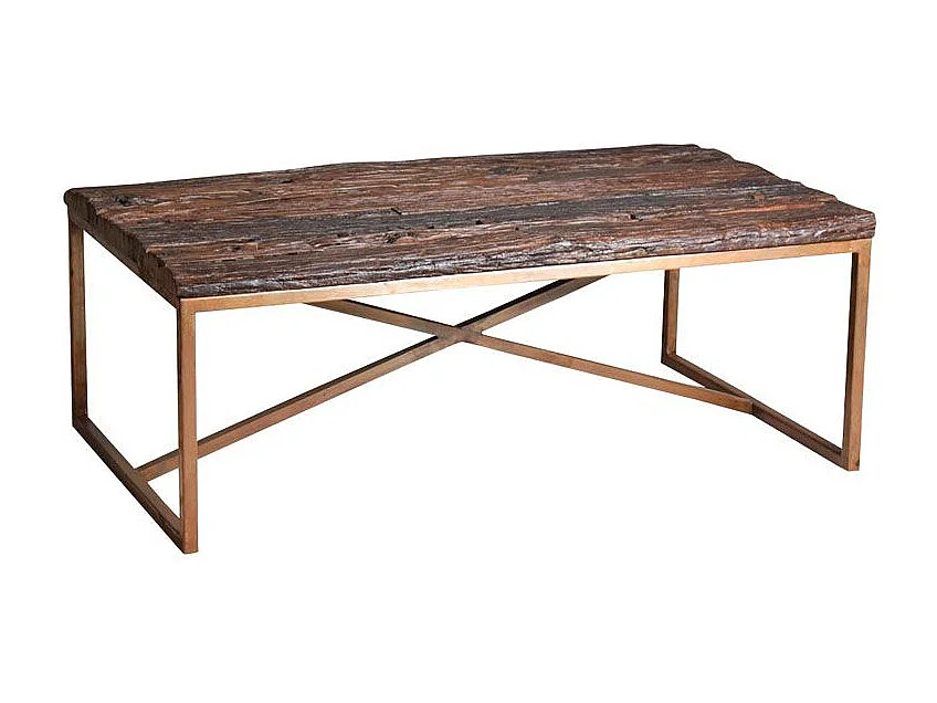 Table basse en acier cuivré et bois massif