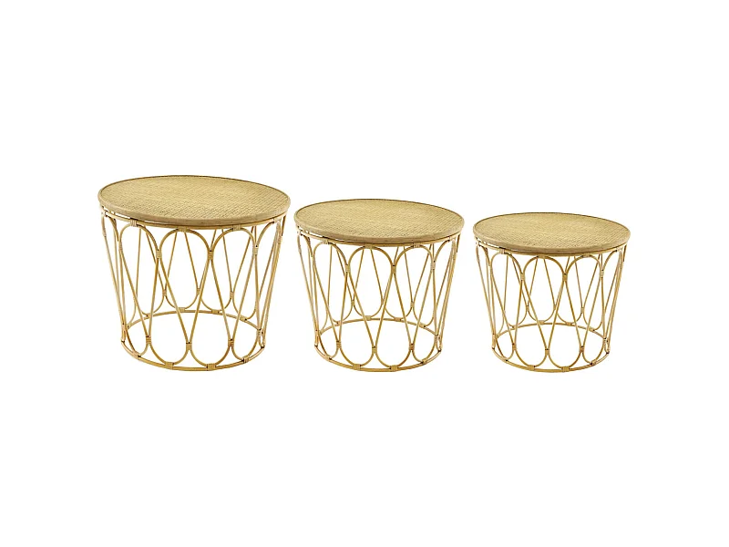 Tables d'appoint en MDF et rotin (Lot de 3)