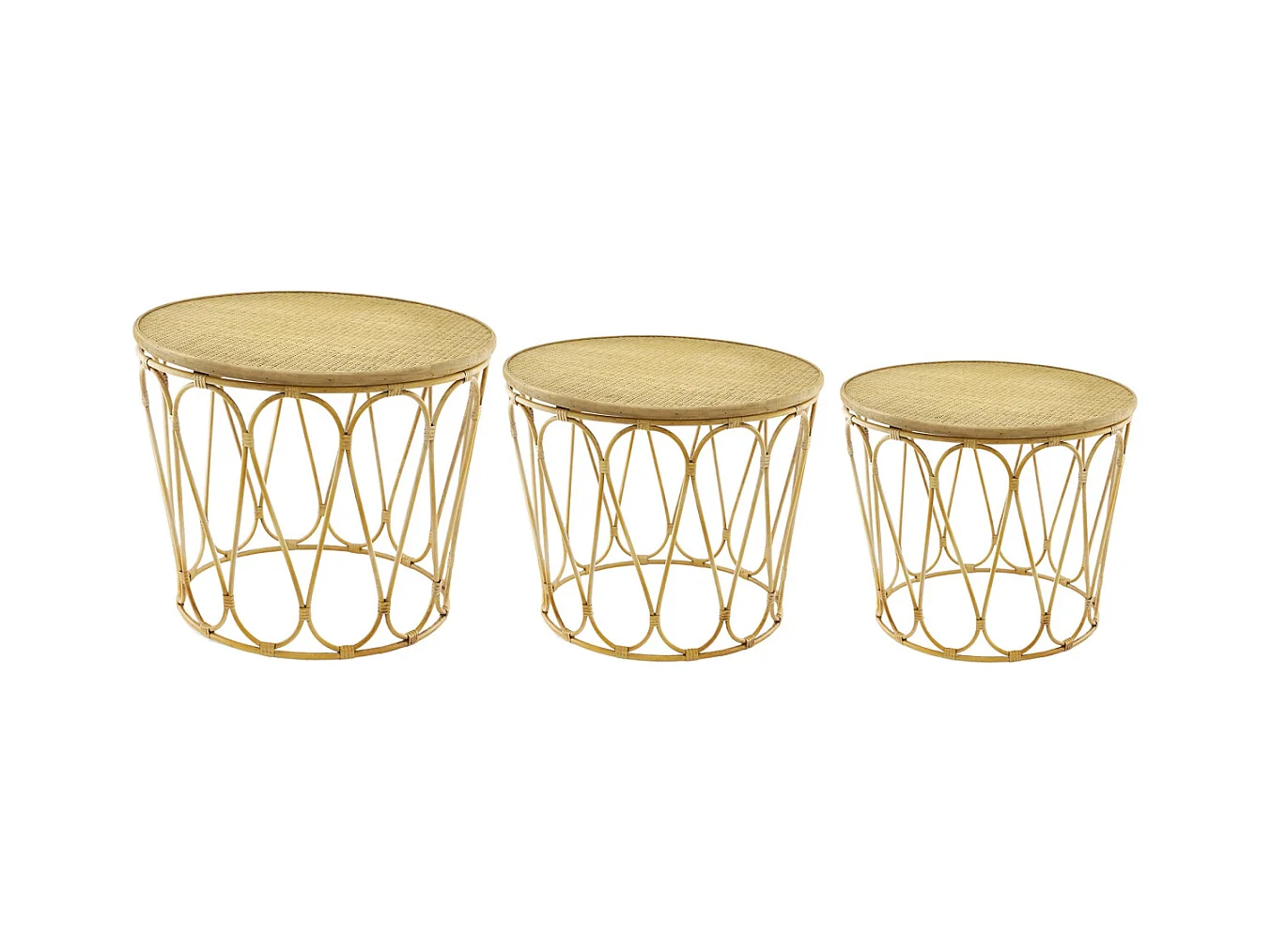 Tables d'appoint en MDF et rotin (Lot de 3)