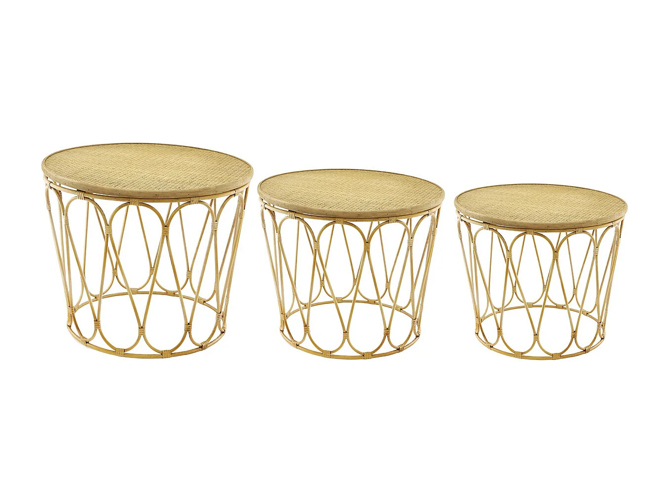 Tables d'appoint en MDF et rotin (Lot de 3)