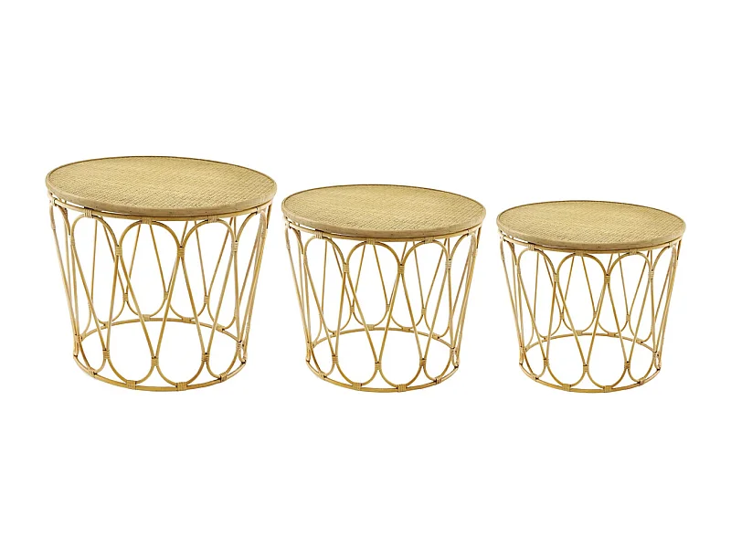 Tables d'appoint en MDF et rotin (Lot de 3)