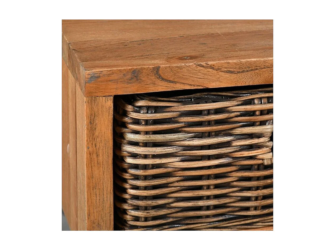 Table basse en bois, métal et tiroir rotin