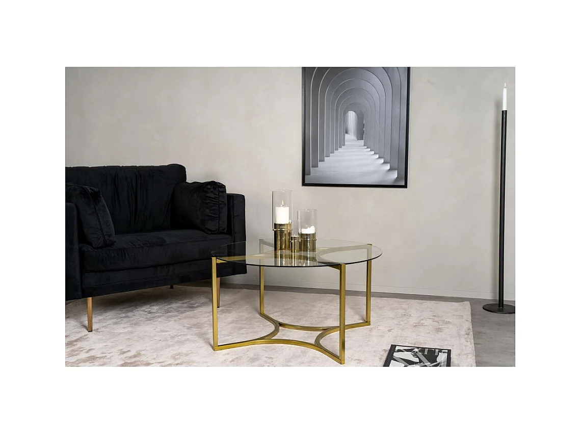 Table Basse Design en Verre "Kivik" 90cm Or