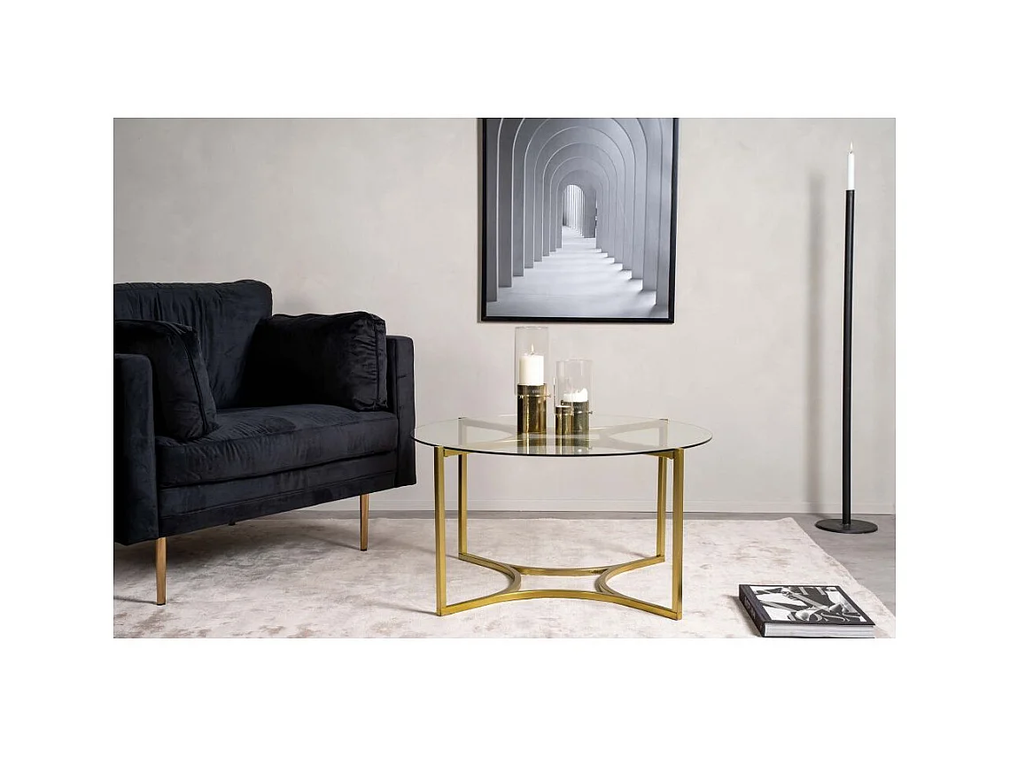 Table Basse Design en Verre "Kivik" 90cm Or