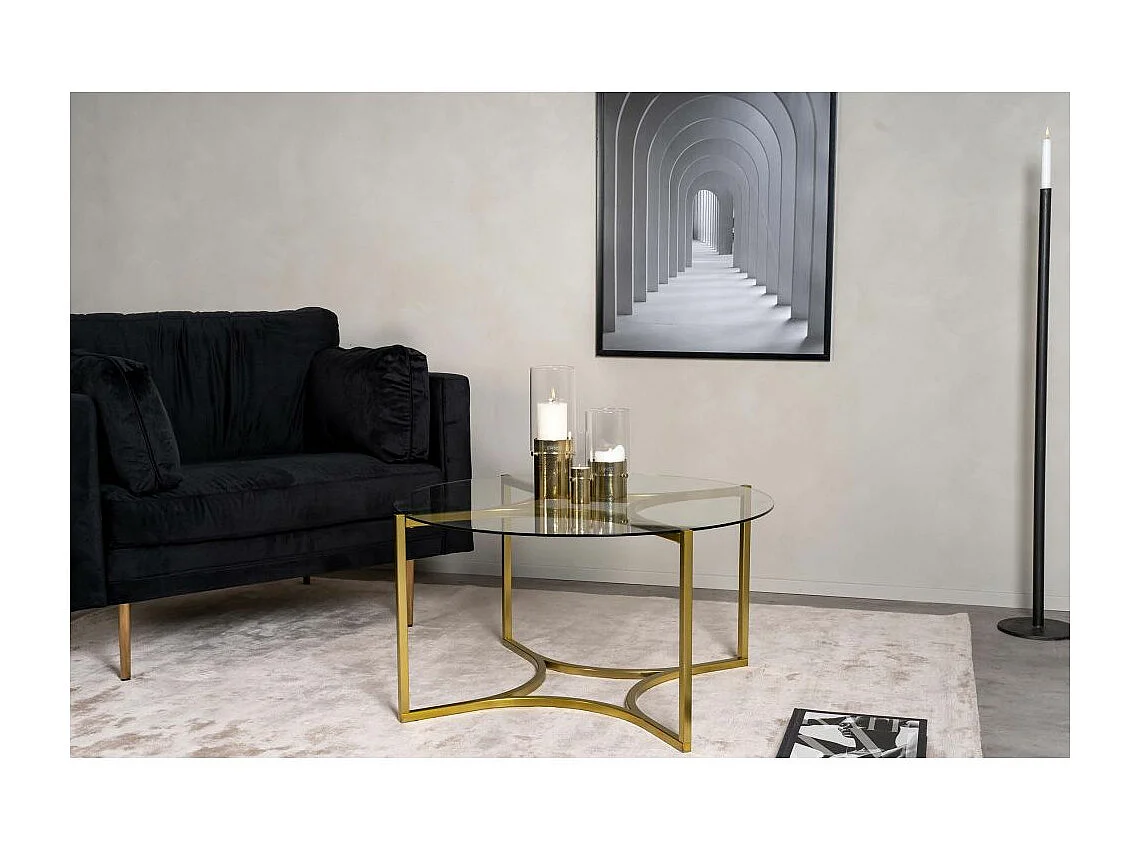 Table Basse Design en Verre "Kivik" 90cm Or