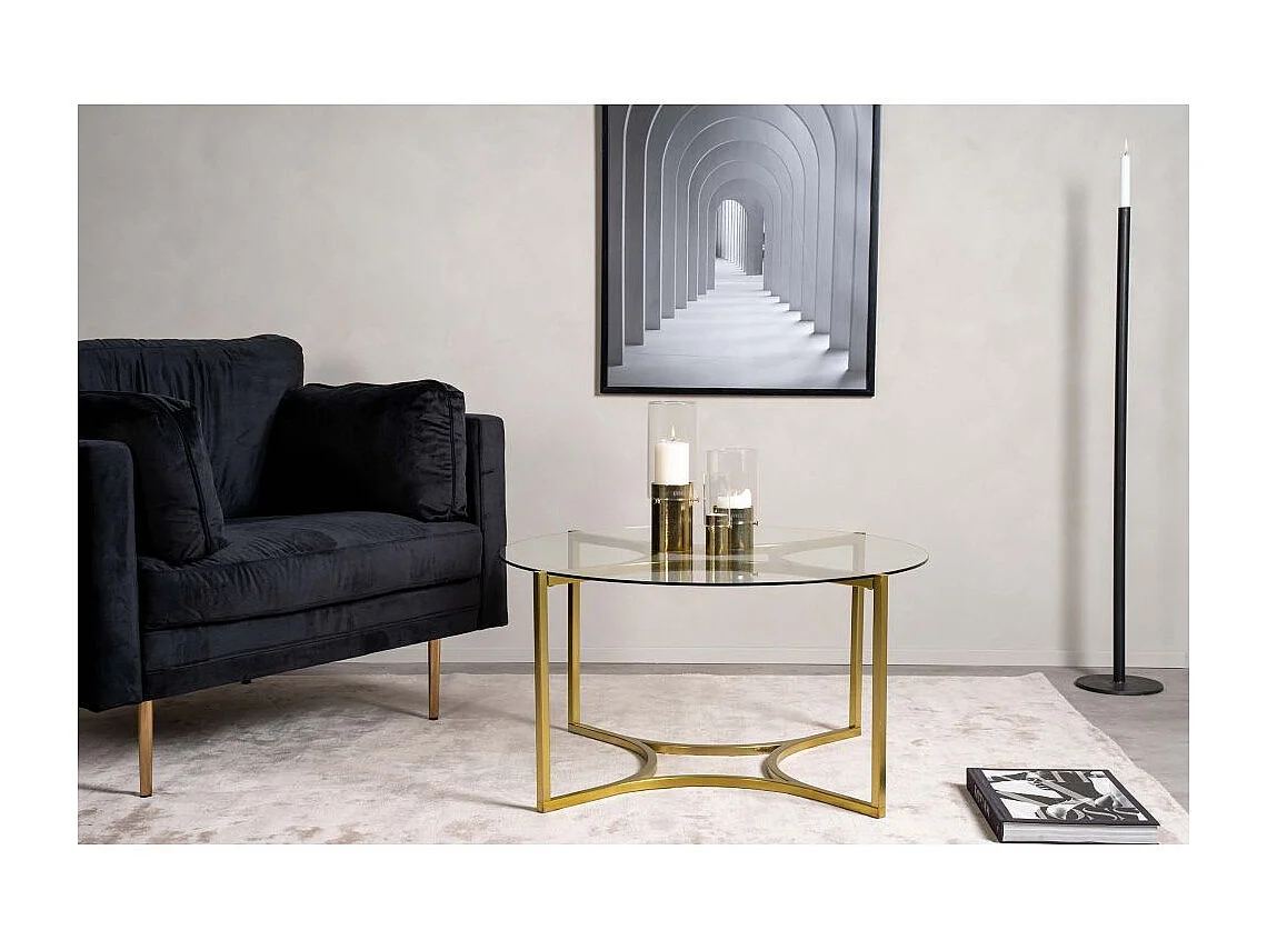 Table Basse Design en Verre "Kivik" 90cm Or