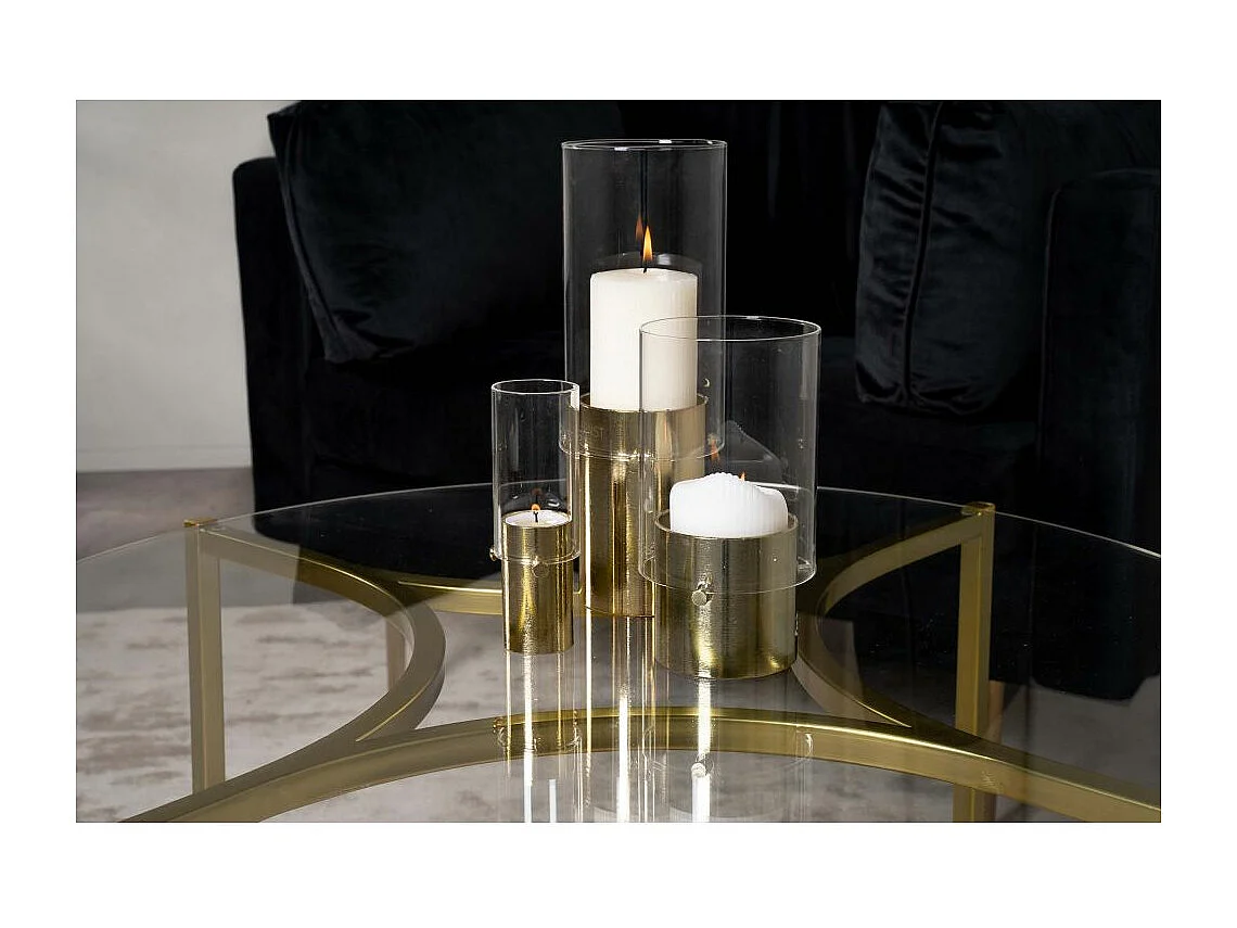 Table Basse Design en Verre "Kivik" 90cm Or