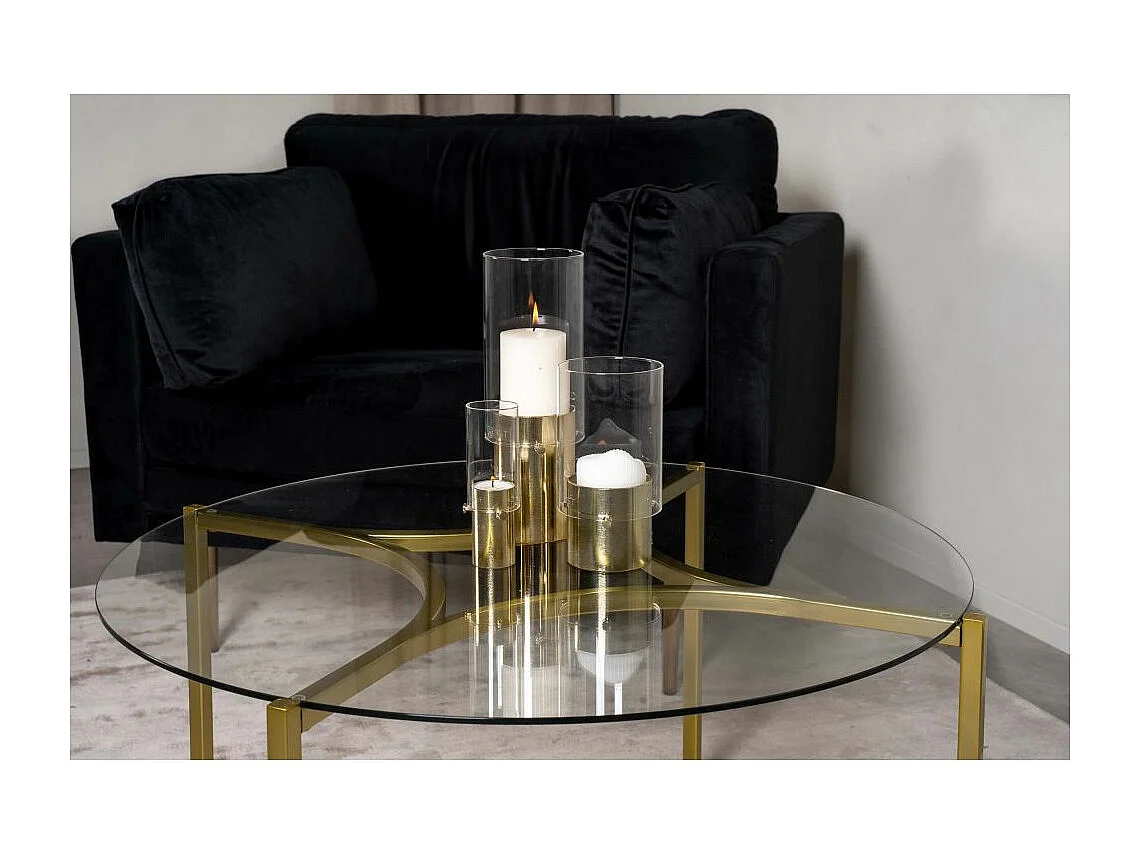 Table Basse Design en Verre "Kivik" 90cm Or