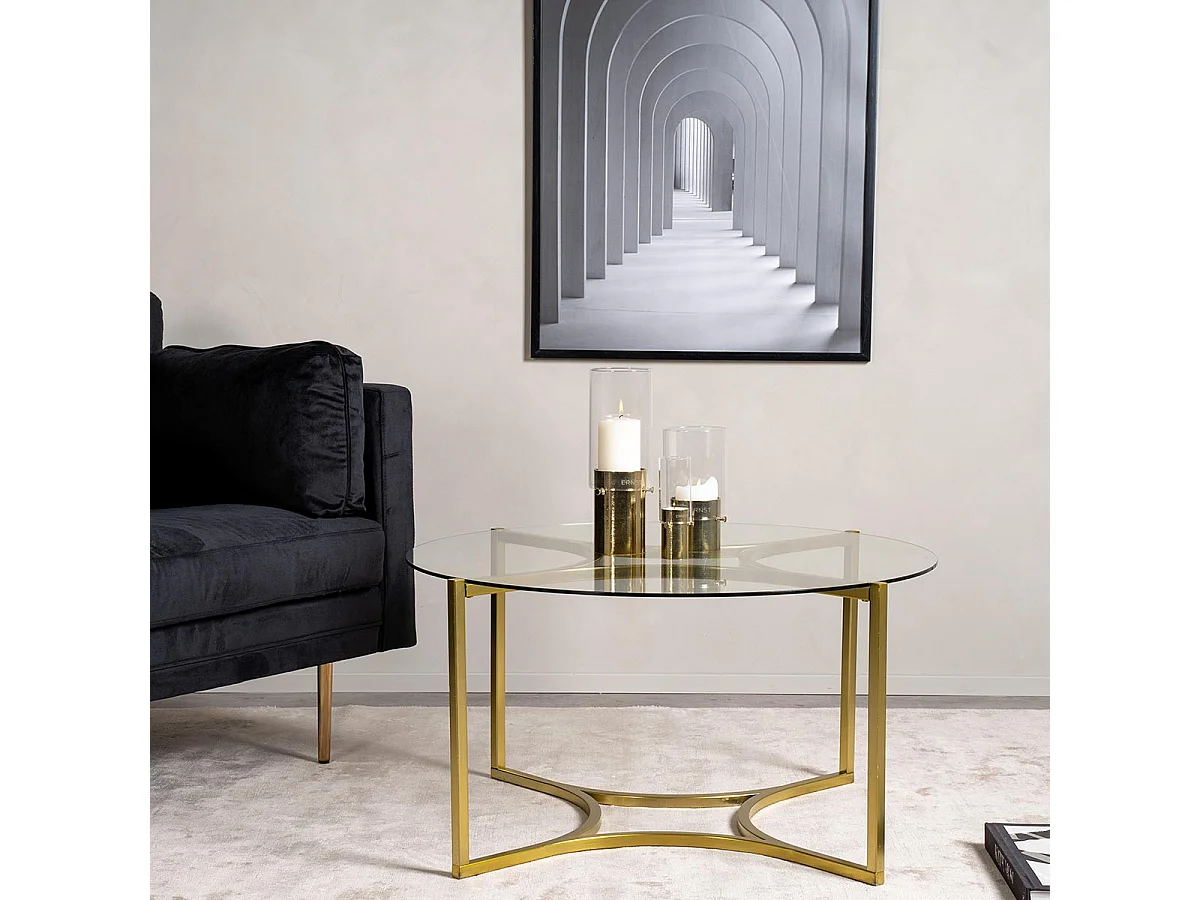 Table Basse Design en Verre "Kivik" 90cm Or