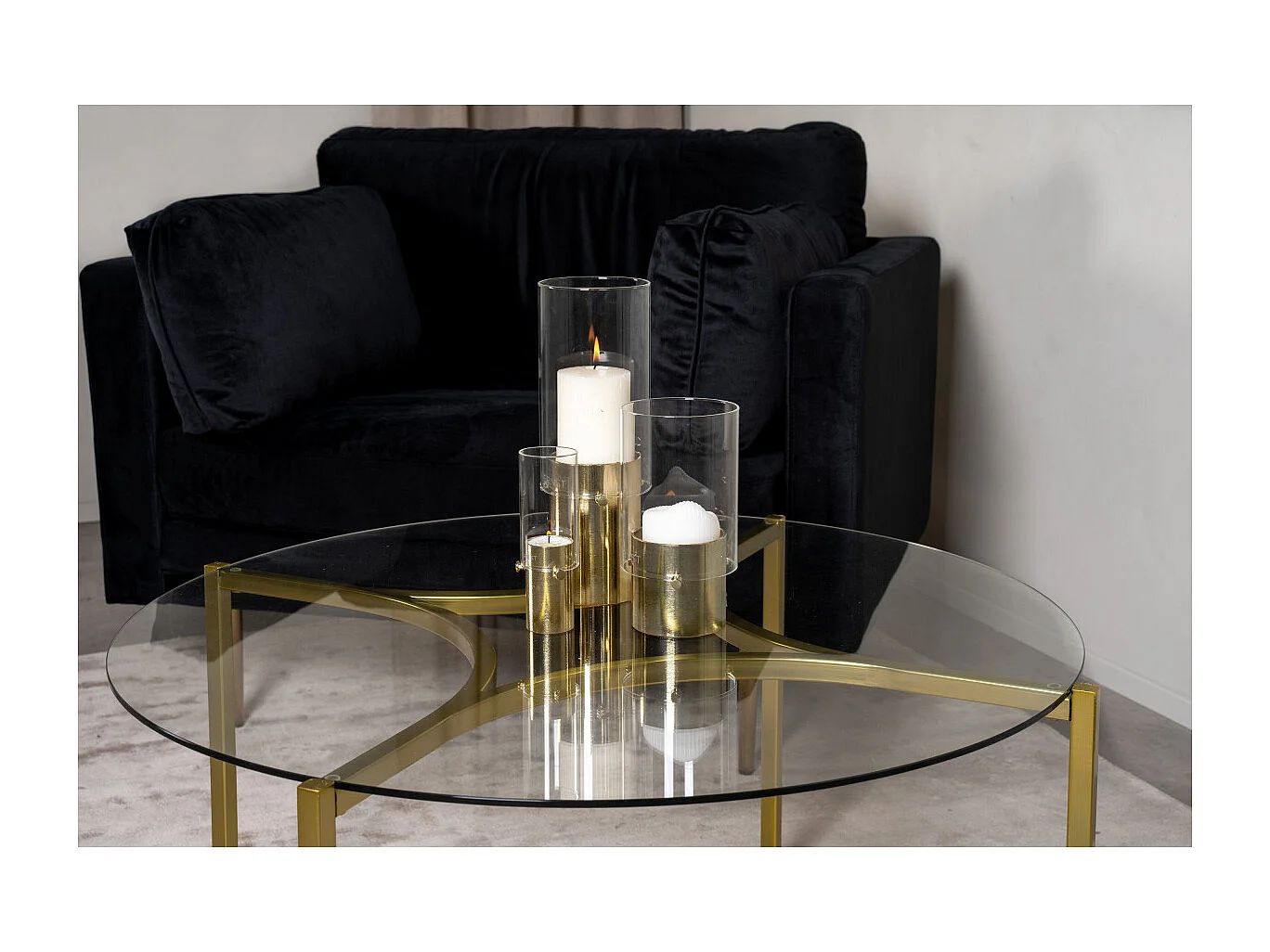 Table Basse Design en Verre "Kivik" 90cm Or