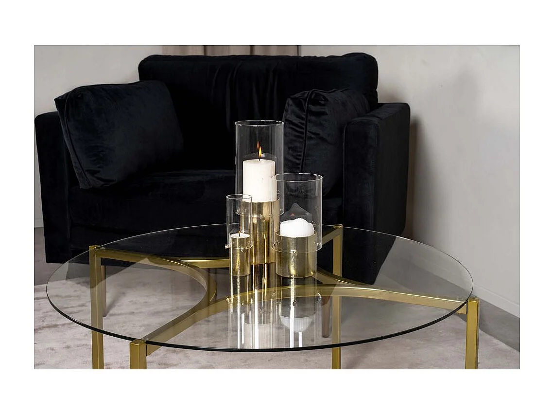 Table Basse Design en Verre "Kivik" 90cm Or