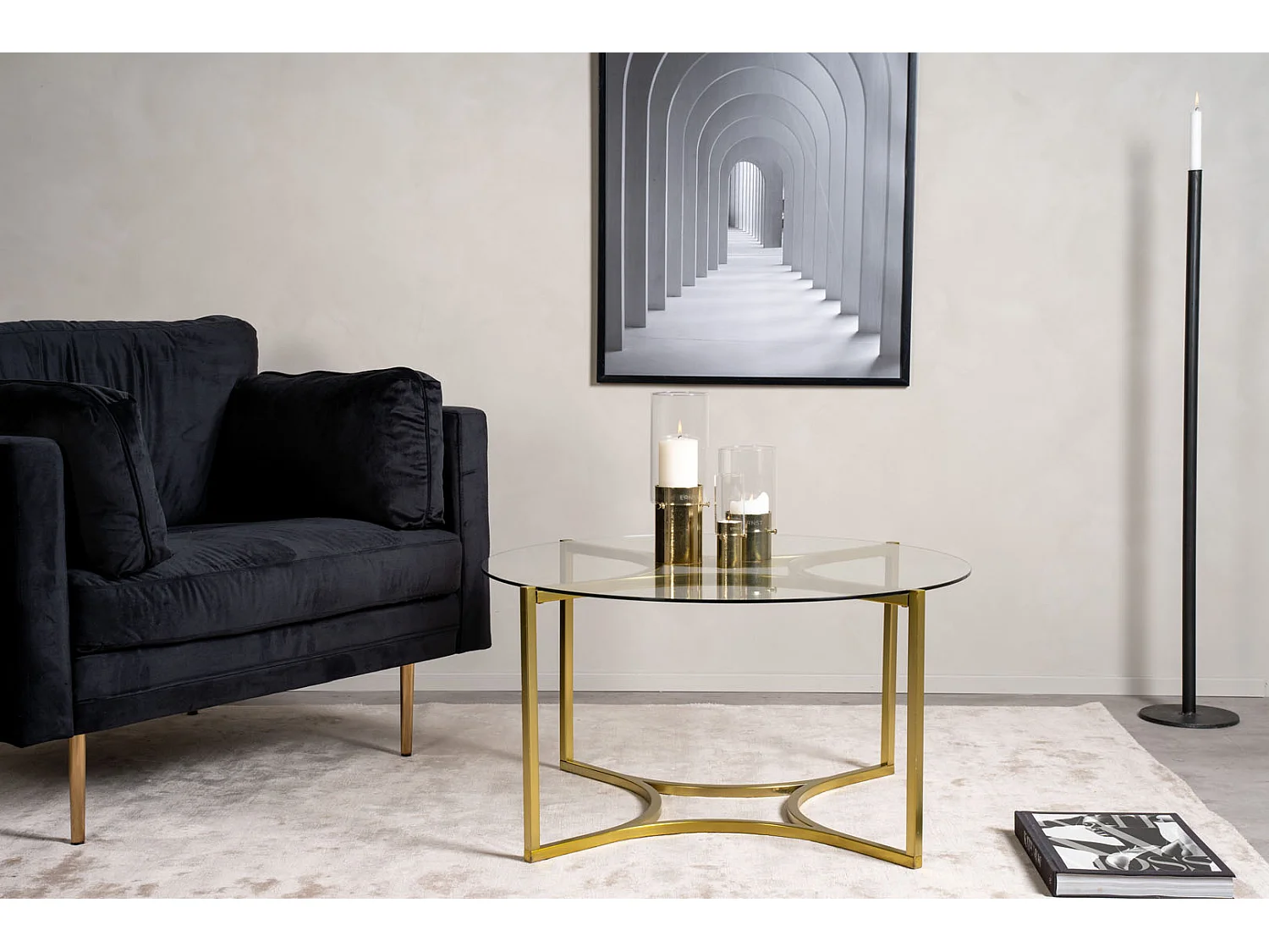 Kivik Table basse Ø90 cm, verre fumé.