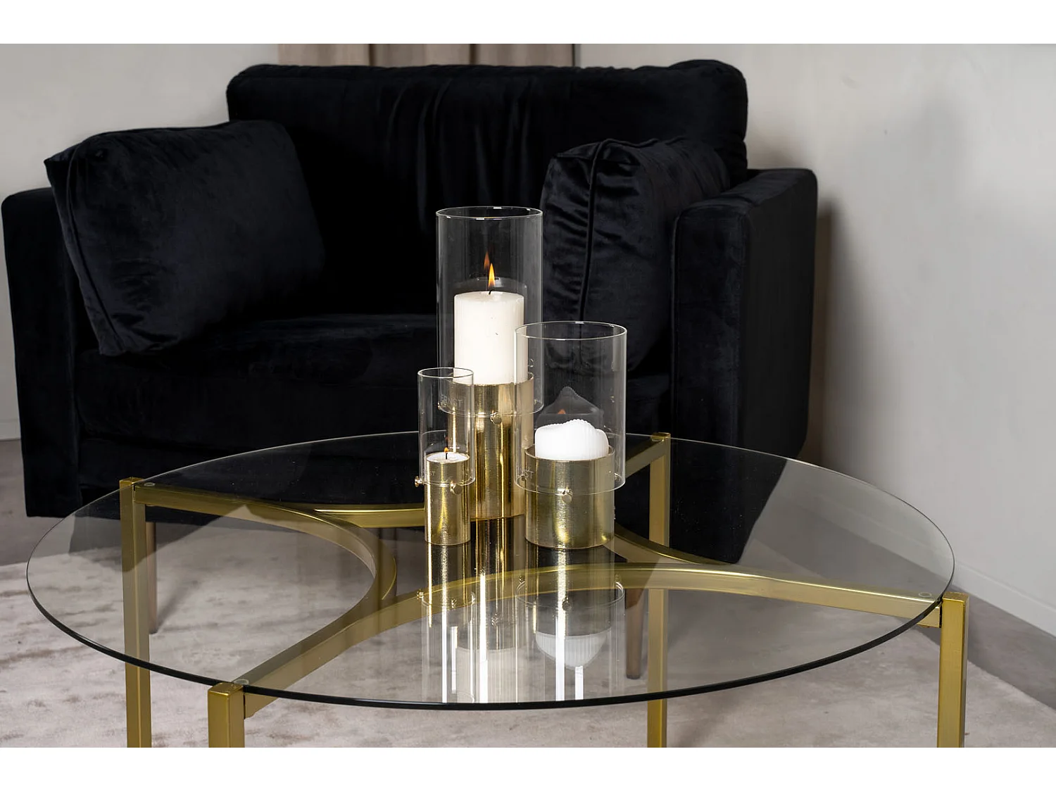 Kivik Table basse Ø90 cm, verre fumé.