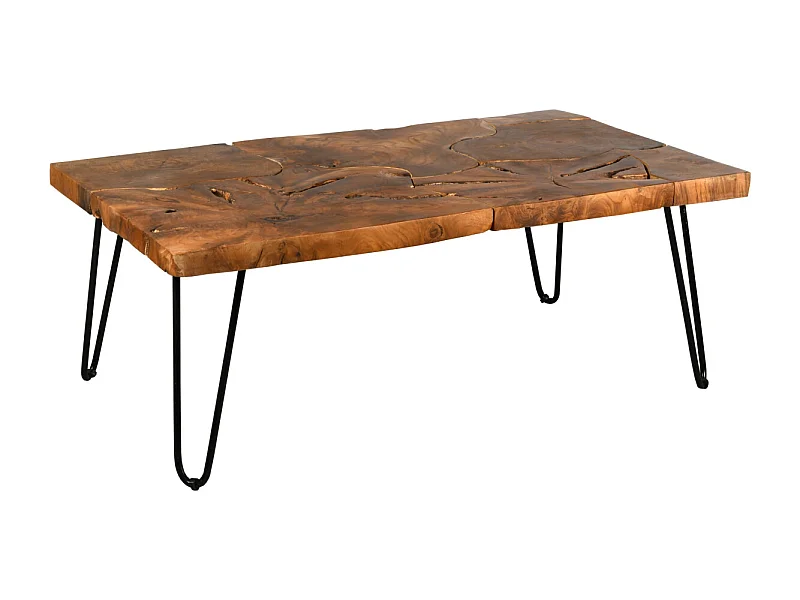 Table basse rectangulaire en teck et métal Puzzle