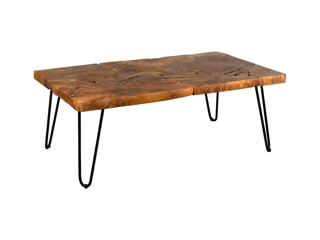 Table basse rectangulaire en teck et métal Puzzle